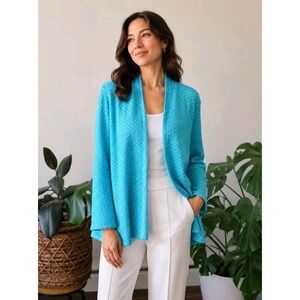 St. John Santana Knit Open Front Cardigan Jacket Wool Cashmere Textured Womens M